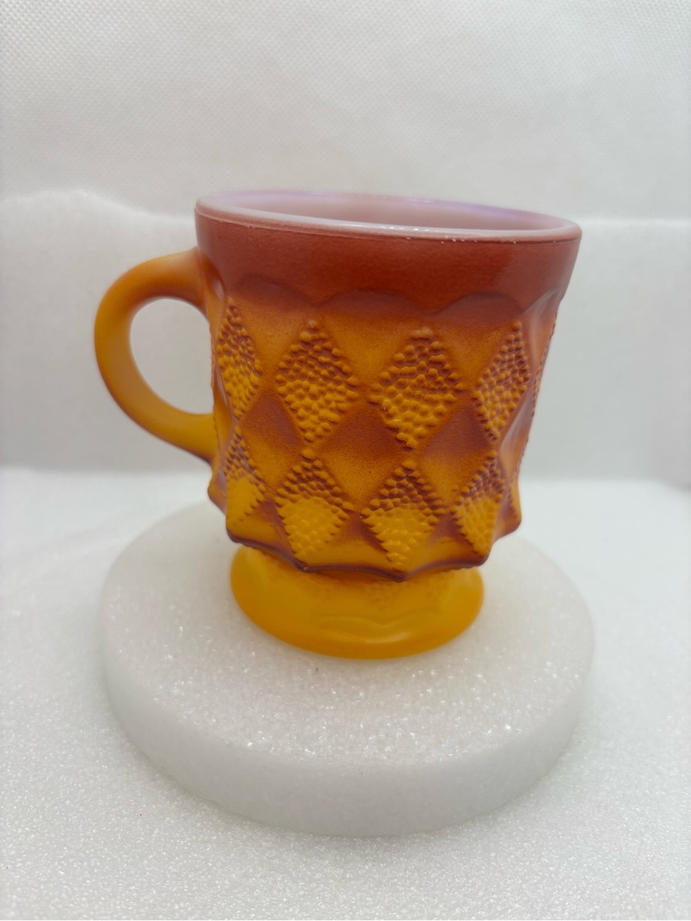 Fire King Kimberly Diamond Orange Ombre Milk Glass Coffee Mug Retro Vintage